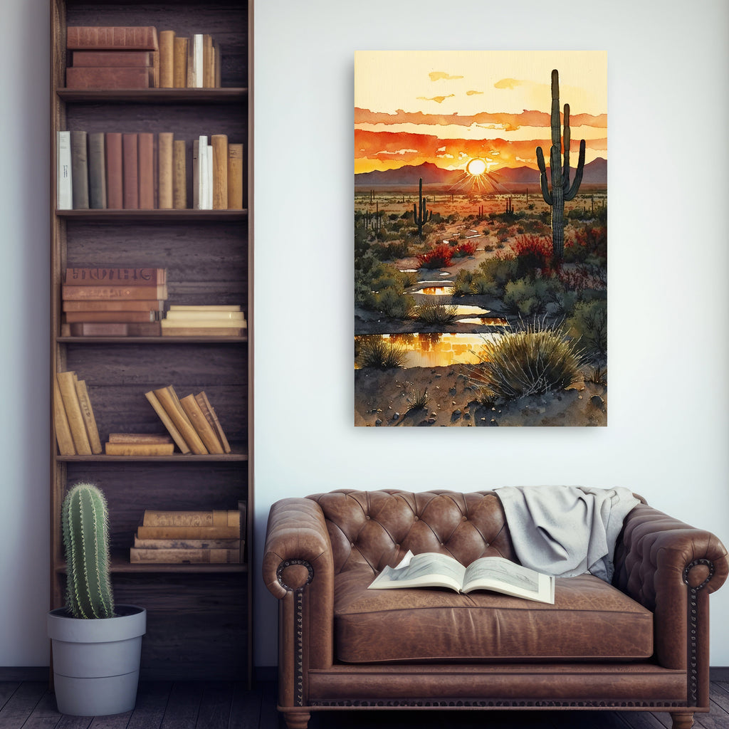 Desert Sunset Print Colorful Watercolor Wall Art Southwest Landscape Gift Saguaro Cactus Beautiful Nature Home Decor