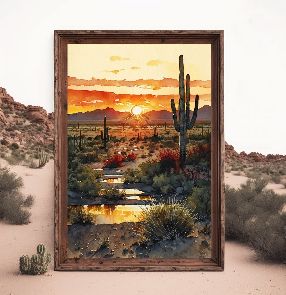 Desert Sunset Print Colorful Watercolor Wall Art Southwest Landscape Gift Saguaro Cactus Beautiful Nature Home Decor