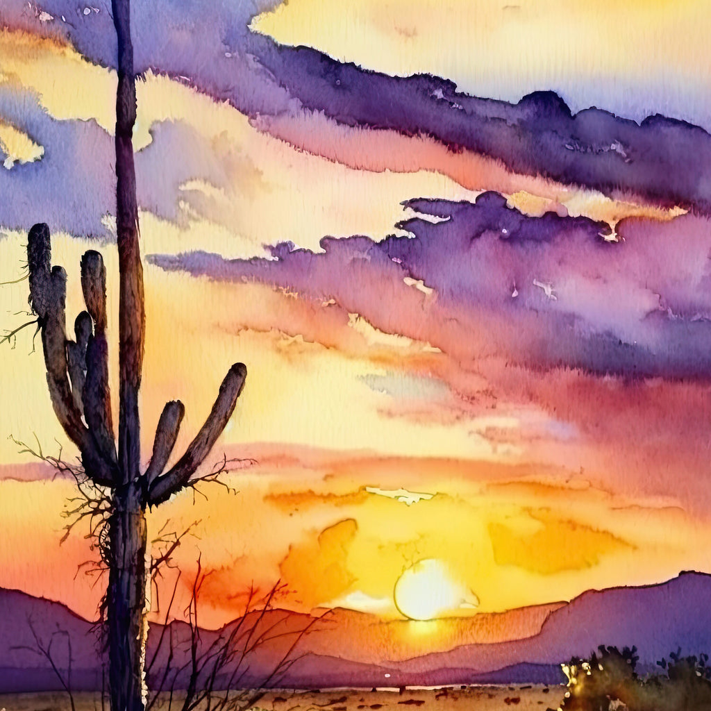 Desert Sunset Print Colorful Watercolor Wall Art Southwest Landscape Gift Saguaro Cactus Beautiful Nature Home Decor