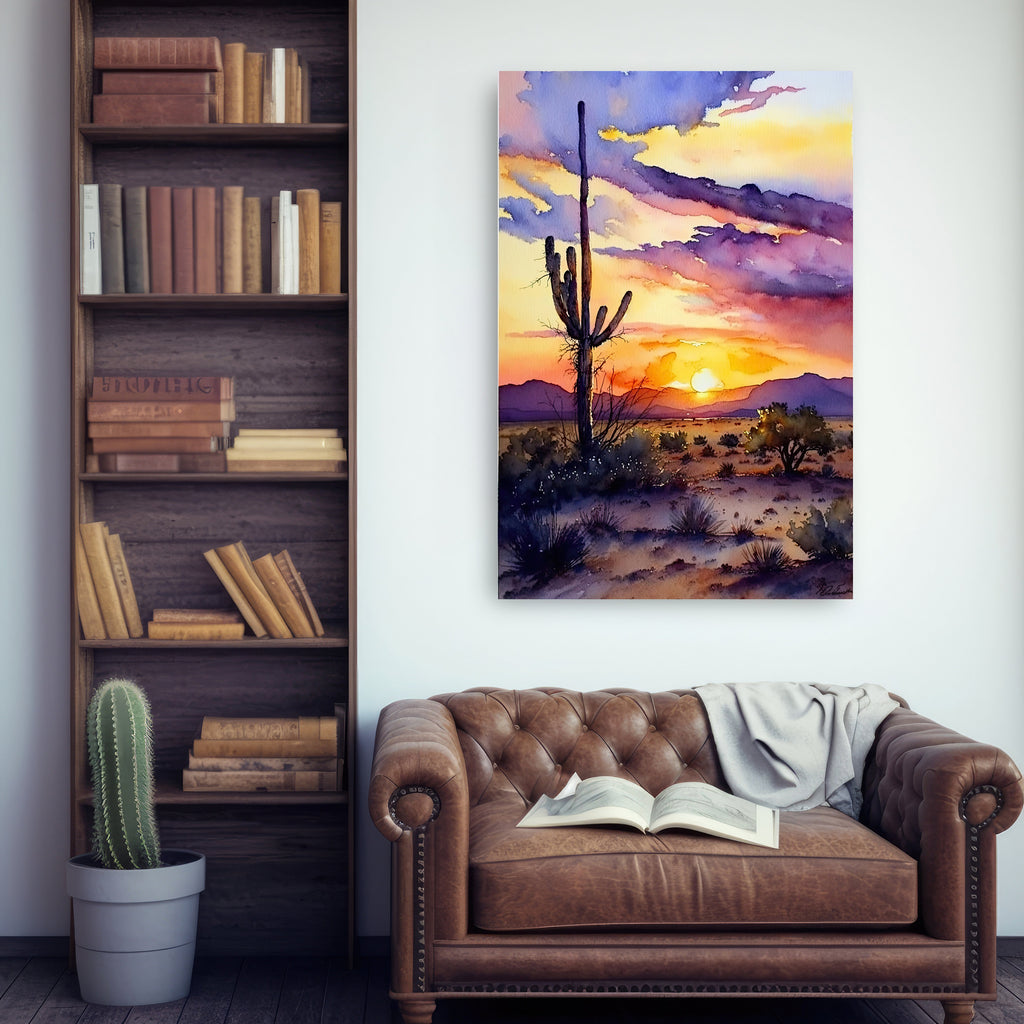 Desert Sunset Print Colorful Watercolor Wall Art Southwest Landscape Gift Saguaro Cactus Beautiful Nature Home Decor