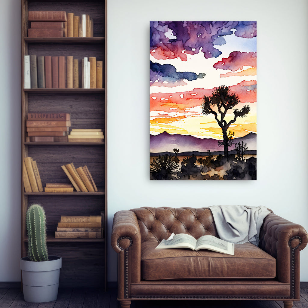 Joshua Tree Desert Sunset Print Colorful Watercolor Wall Art Southwest Landscape Gift Saguaro Cactus Beautiful Nature Home Decor