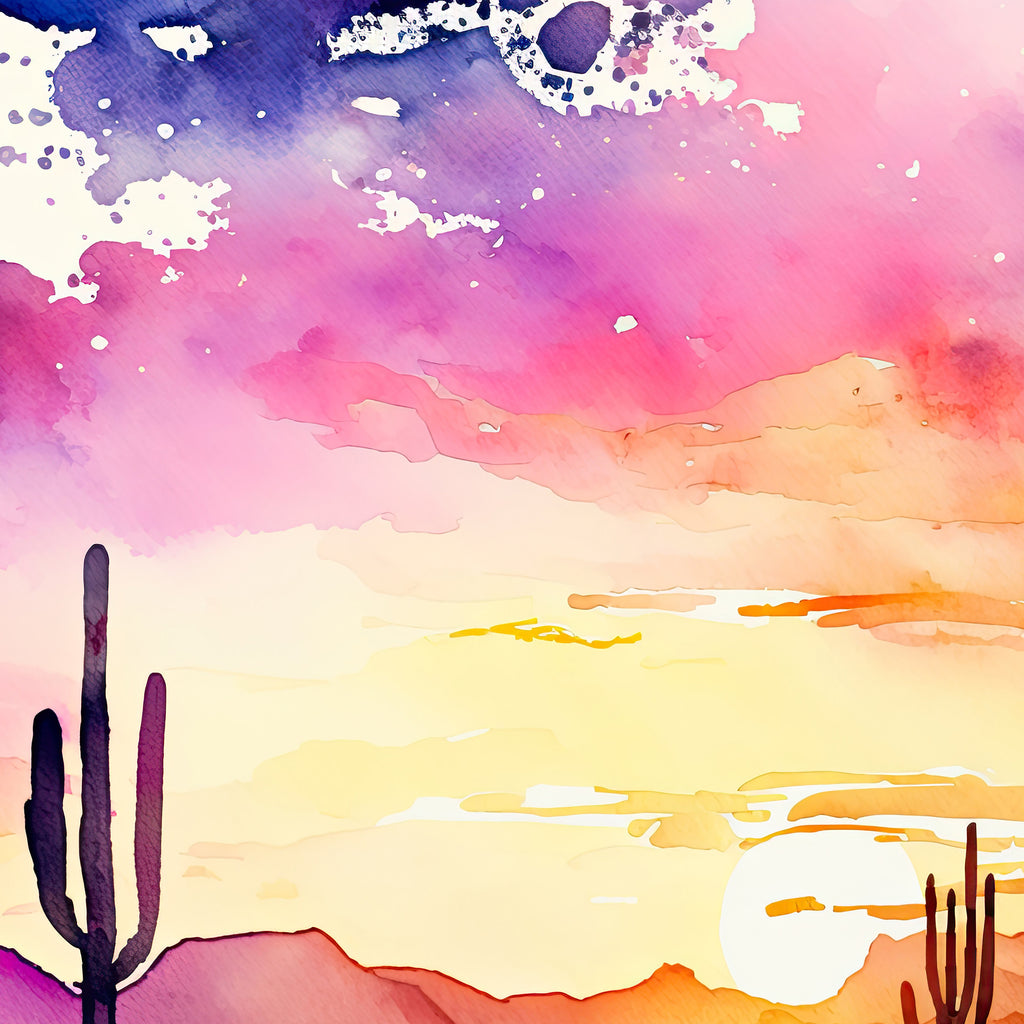 Desert Sunset Print Colorful Watercolor Wall Art Southwest Landscape Gift Saguaro Cactus Beautiful Nature Home Decor