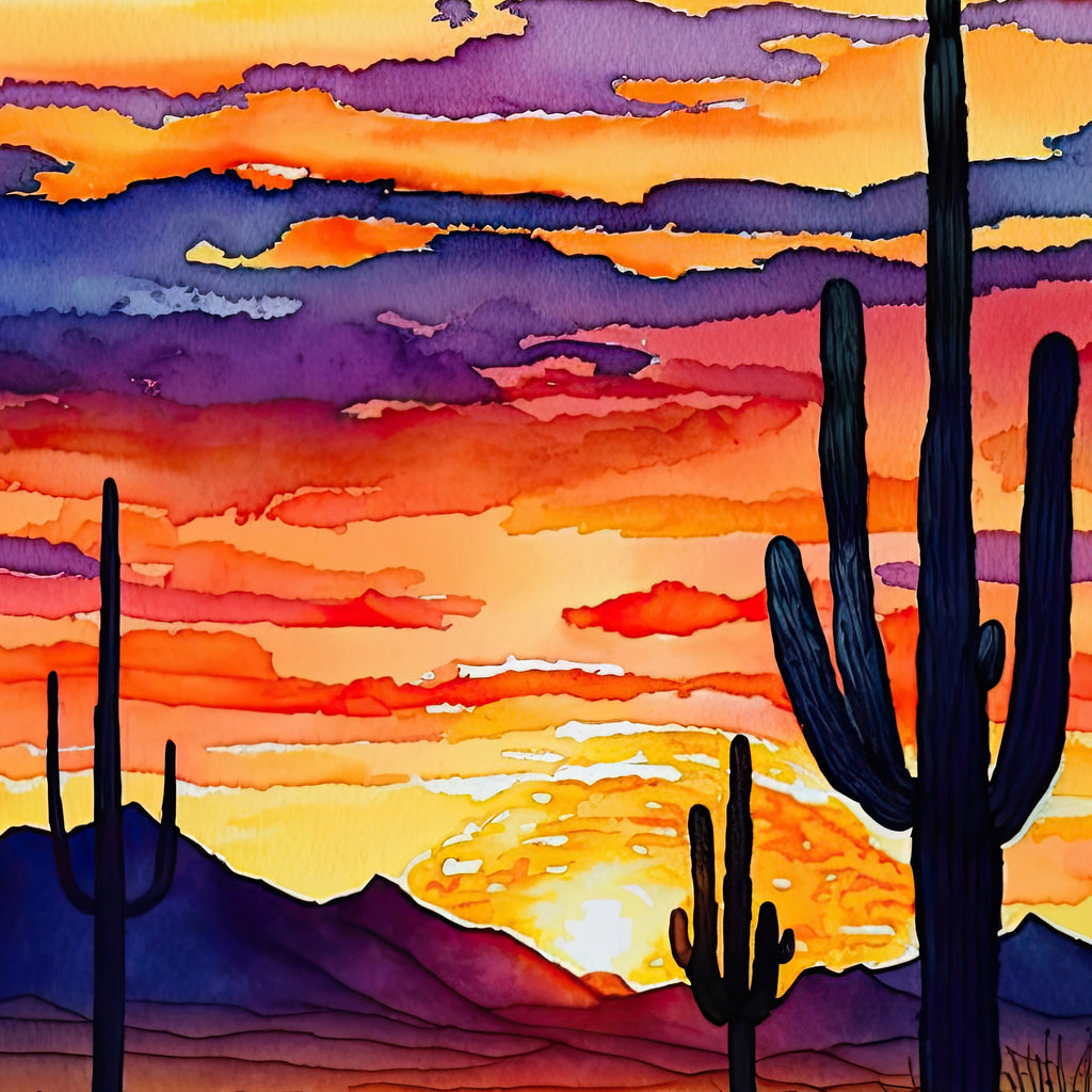 Desert Sunset Print Colorful Watercolor Wall Art Southwest Landscape Gift Saguaro Cactus Beautiful Nature Home Decor