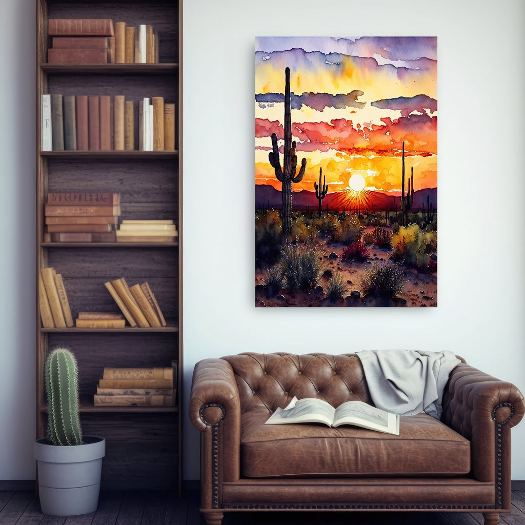 Desert Sunset Print Colorful Watercolor Wall Art Southwest Landscape Gift Saguaro Cactus Beautiful Nature Home Decor