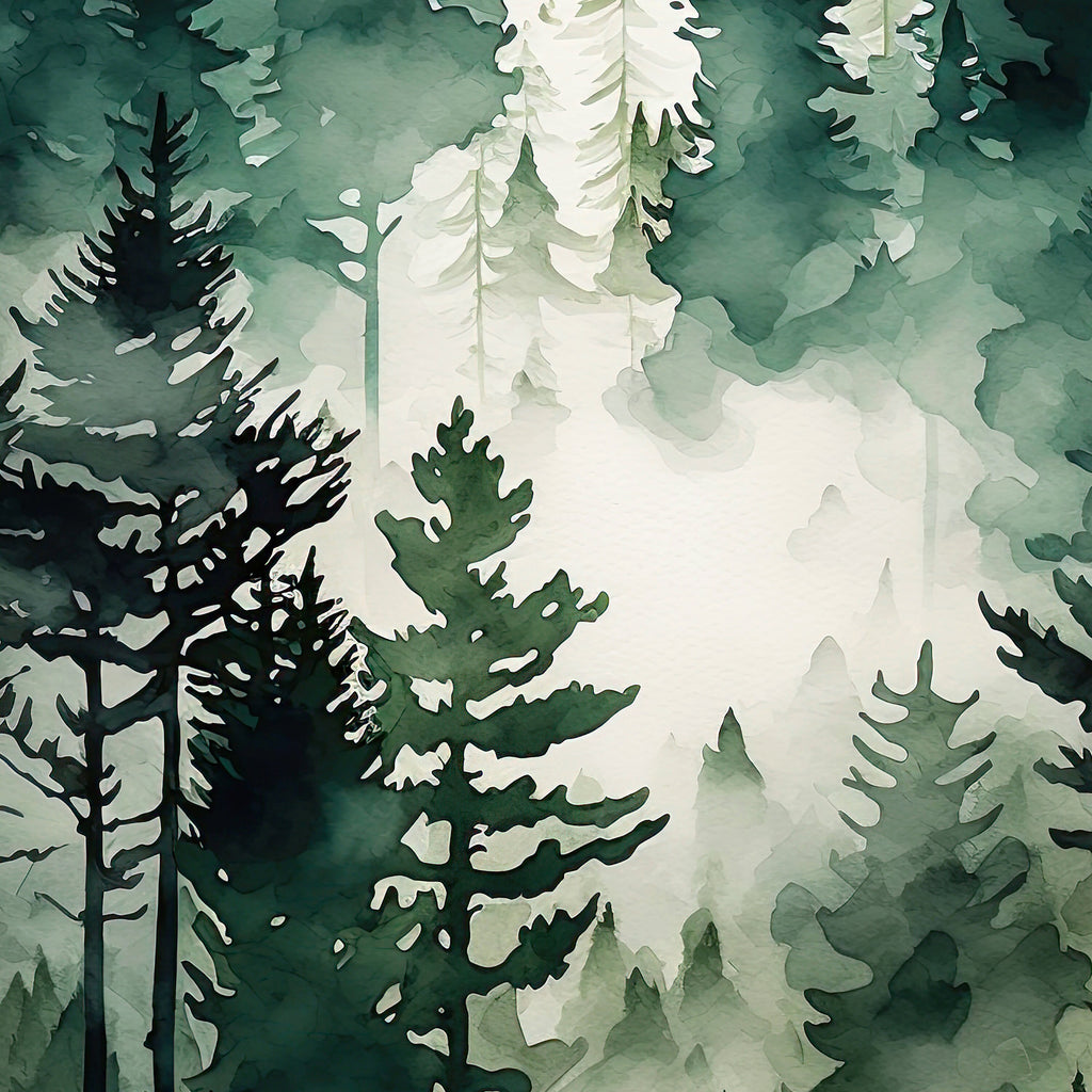 Watercolor Forest Landscape Sage Green Wall Art Painting Pine Tree Nature Landscape Gift Woodland Home Decor