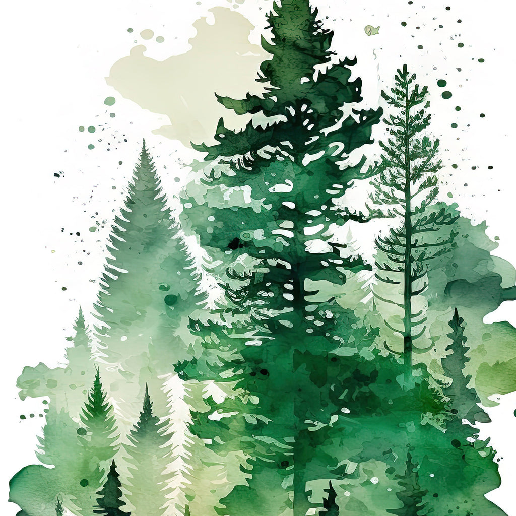 Watercolor Forest Landscape Sage Green Wall Art Painting Pine Tree Nature Landscape Gift Woodland Home Decor