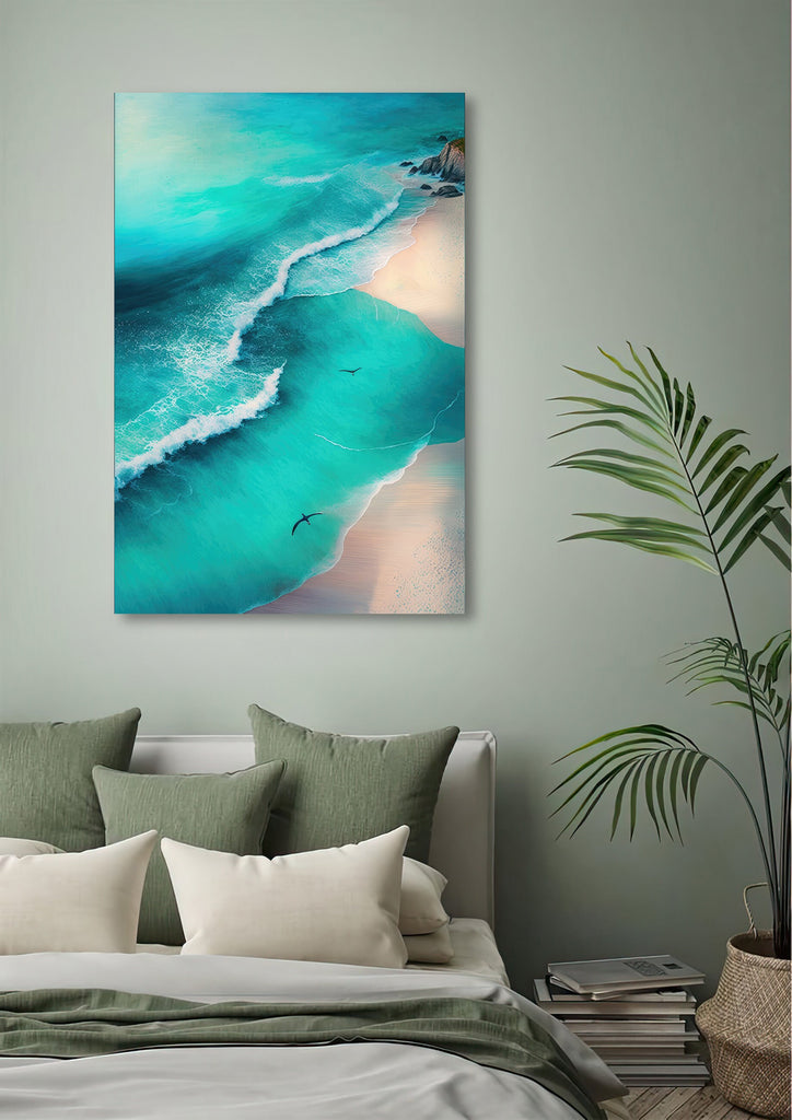 Beach Ocean Waves Print Colorful Watercolor Wall Art Tropical Nature Gift Coastal Landscape Home Decor