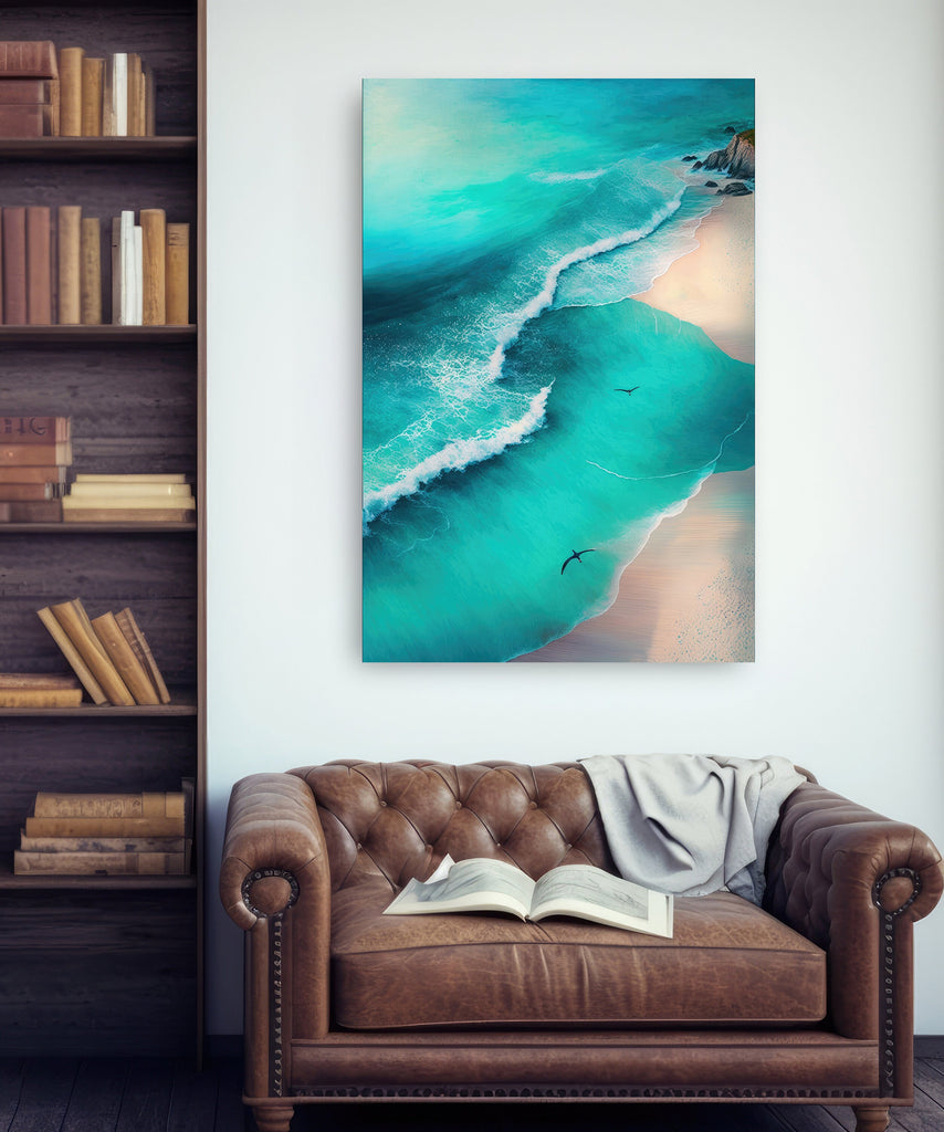 Beach Ocean Waves Print Colorful Watercolor Wall Art Tropical Nature Gift Coastal Landscape Home Decor