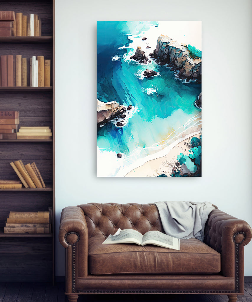 Beach Ocean Waves Print Colorful Watercolor Wall Art Tropical Nature Gift Coastal Landscape Home Decor