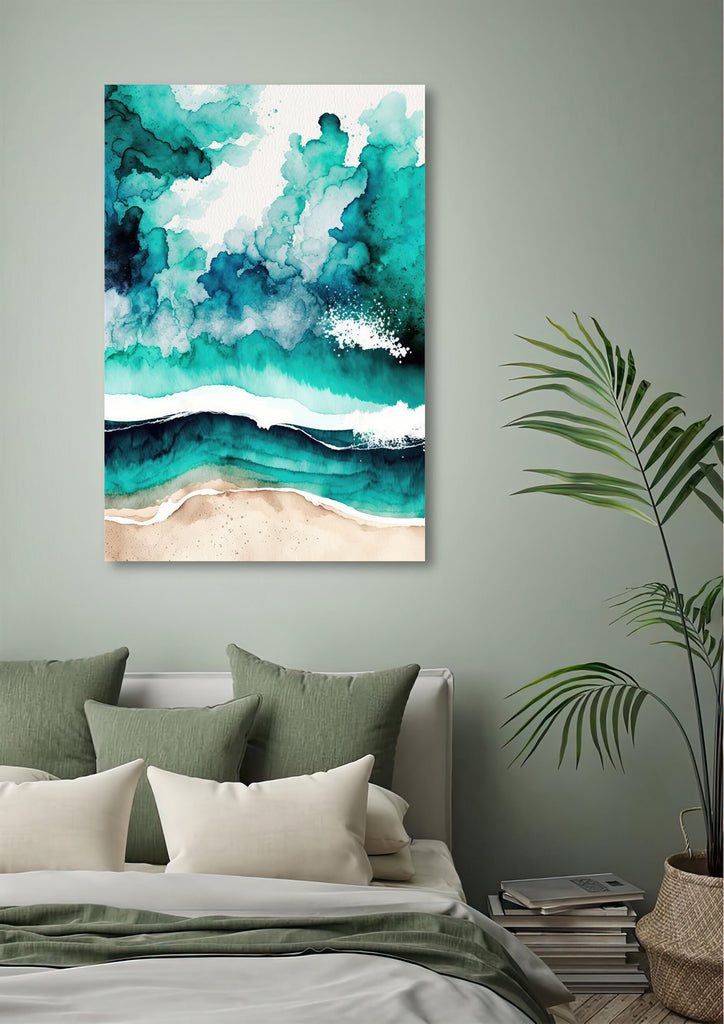 Beach Ocean Waves Print Colorful Watercolor Wall Art Tropical Nature Gift Coastal Landscape Home Decor