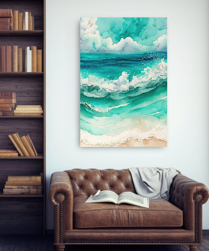 Beach Ocean Waves Print Colorful Watercolor Wall Art Tropical Nature Gift Coastal Landscape Home Decor