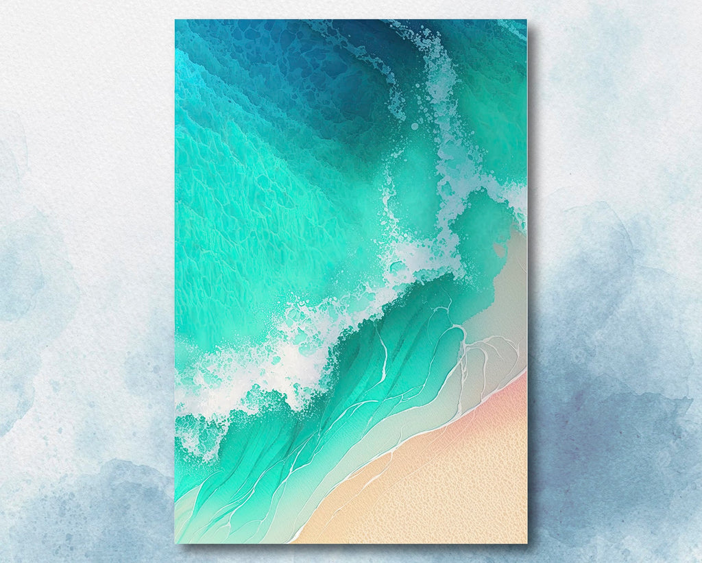 Beach Ocean Waves Print Colorful Watercolor Wall Art Tropical Nature Gift Coastal Landscape Home Decor