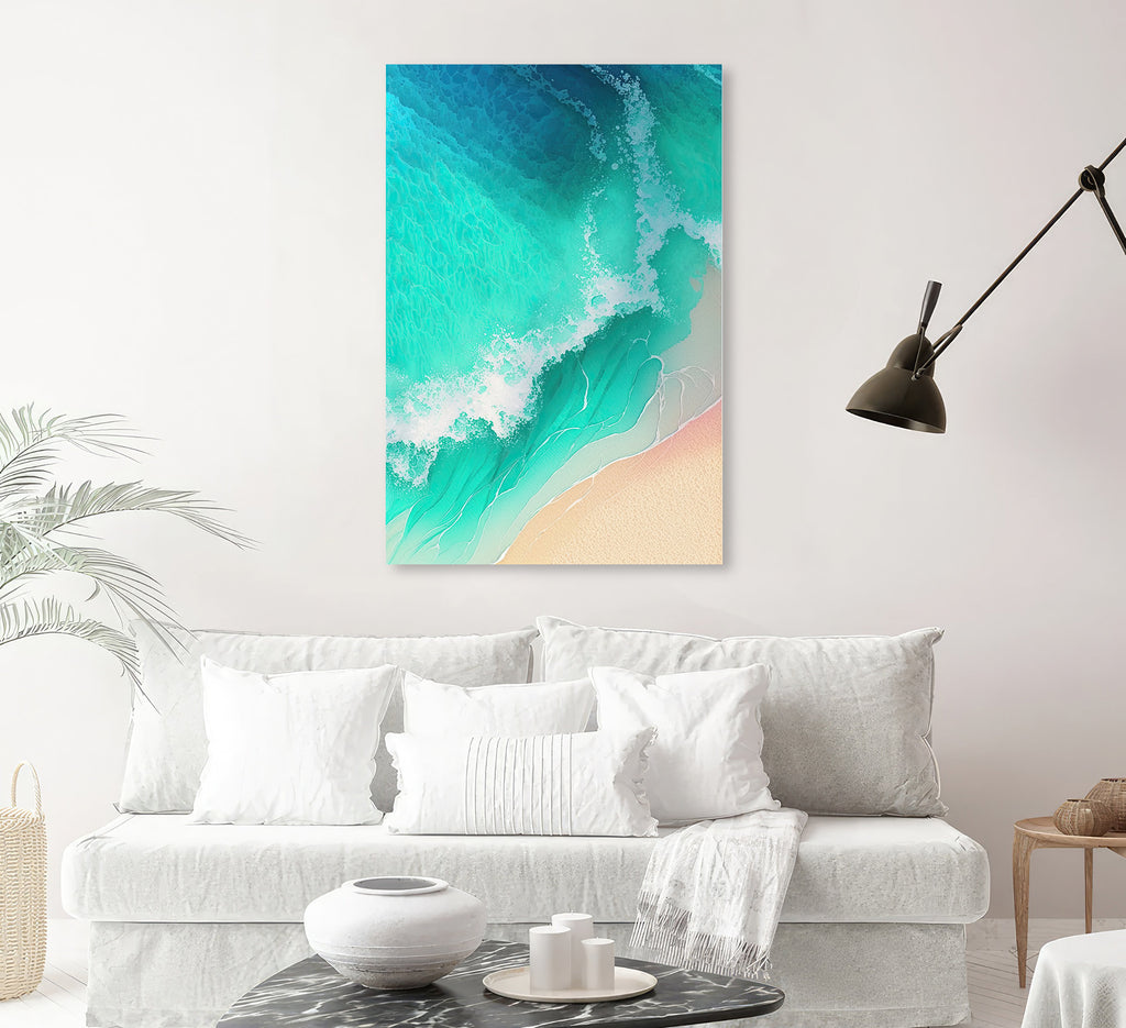 Beach Ocean Waves Print Colorful Watercolor Wall Art Tropical Nature Gift Coastal Landscape Home Decor