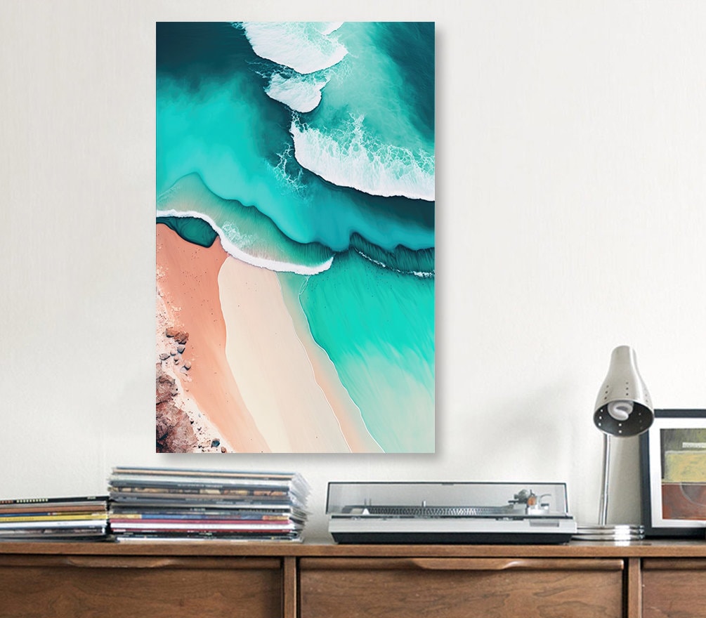 Beach Ocean Waves Print Colorful Watercolor Wall Art Tropical Nature Gift Coastal Landscape Home Decor