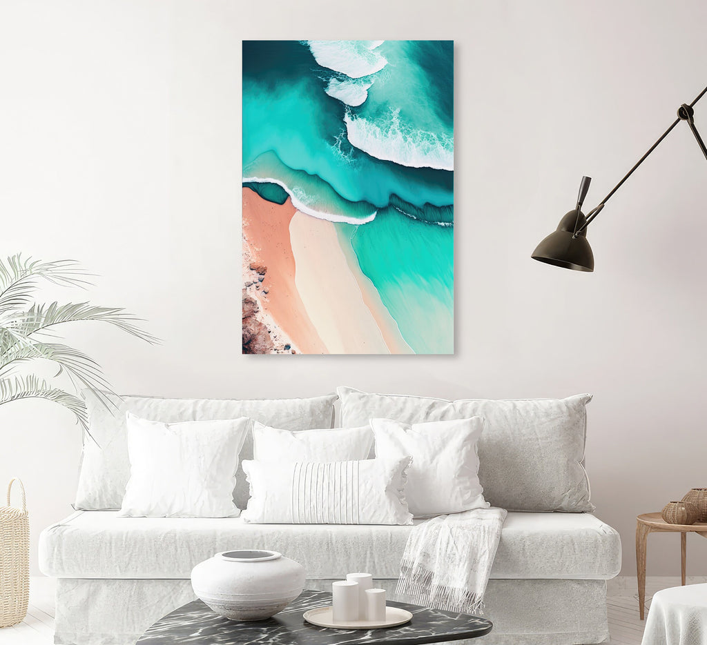 Beach Ocean Waves Print Colorful Watercolor Wall Art Tropical Nature Gift Coastal Landscape Home Decor