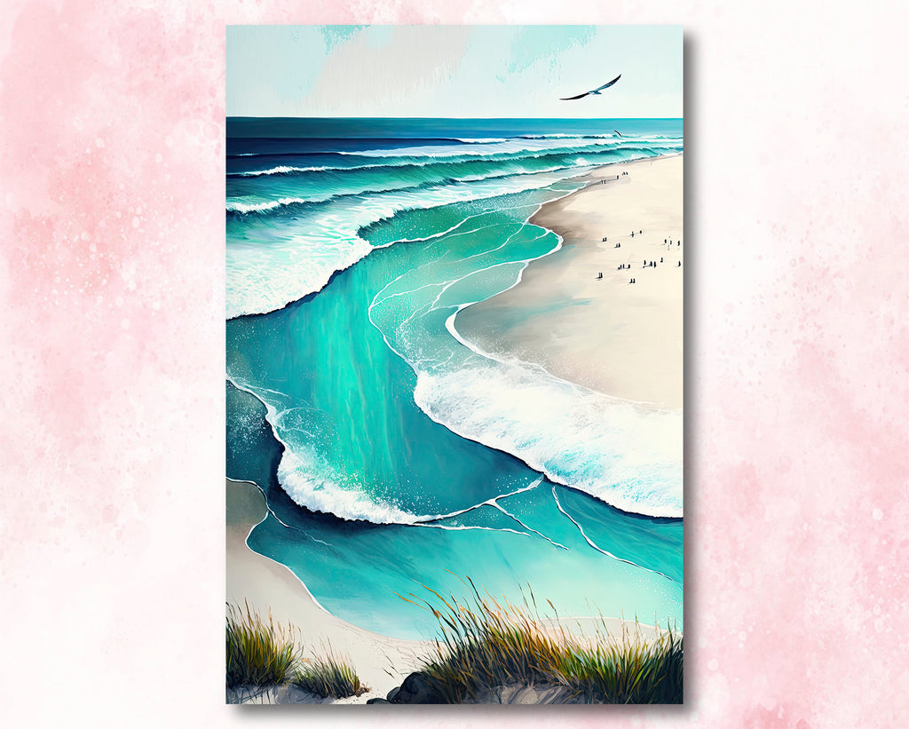 Beach Ocean Waves Print Colorful Watercolor Wall Art Tropical Nature Gift Coastal Landscape Home Decor