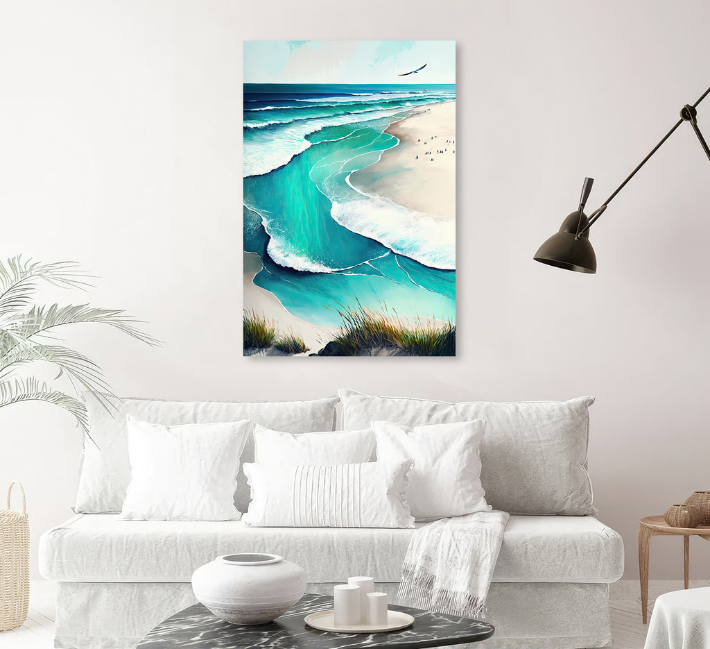 Beach Ocean Waves Print Colorful Watercolor Wall Art Tropical Nature Gift Coastal Landscape Home Decor