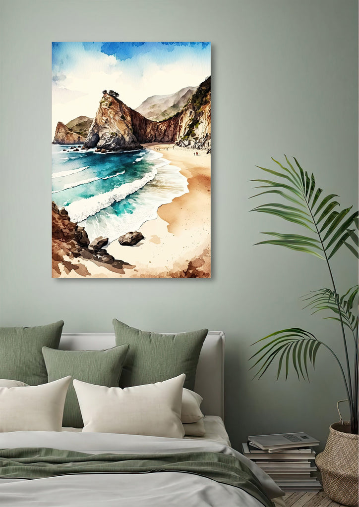 California Big Sur Beach Print Watercolor Ocean Wall Art Tropical Nature Gift Coastal Landscape Home Decor