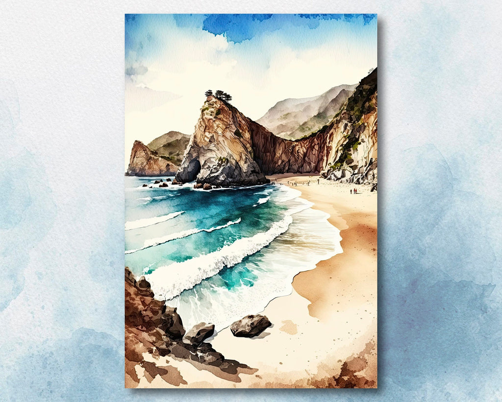 California Big Sur Beach Print Watercolor Ocean Wall Art Tropical Nature Gift Coastal Landscape Home Decor