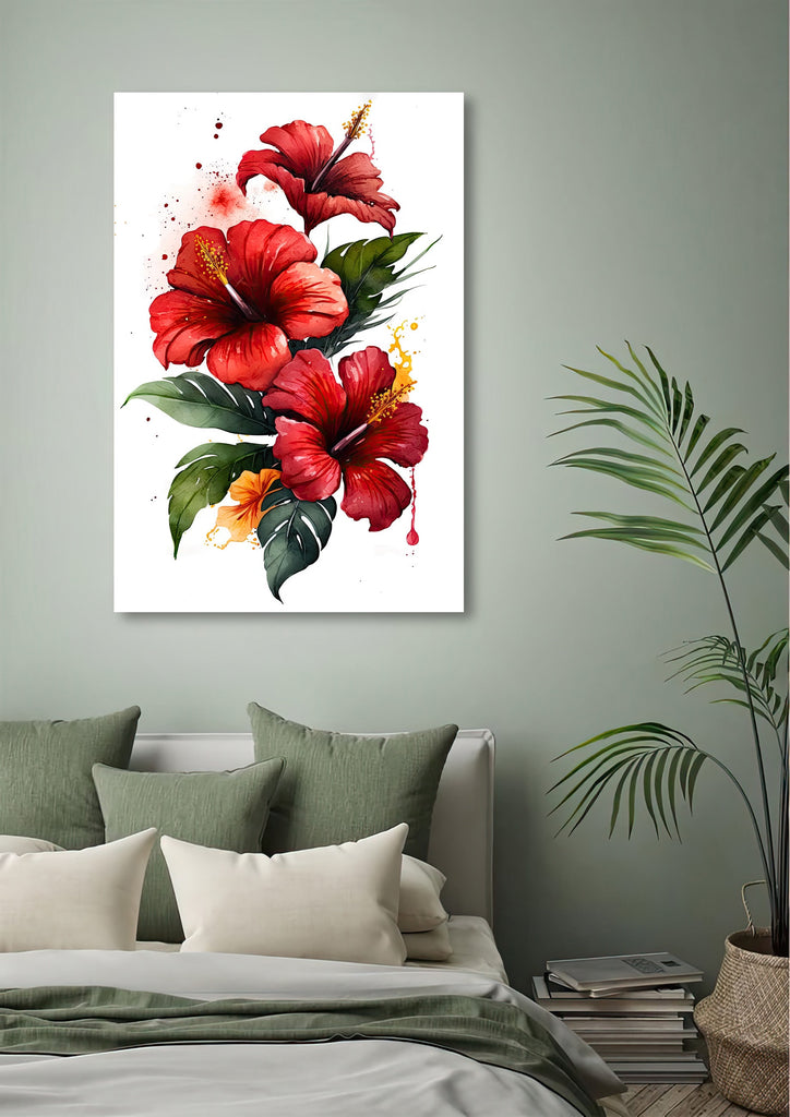 Hawaiian Hibiscus Flower Bouquet Print Watercolor Botanical Wall Art Flower Painting Gift Floral Tropical Home Decor