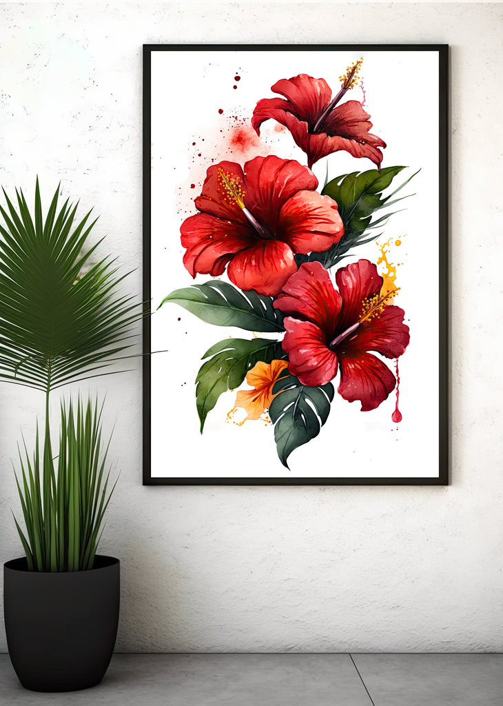 Hawaiian Hibiscus Flower Bouquet Print Watercolor Botanical Wall Art Flower Painting Gift Floral Tropical Home Decor