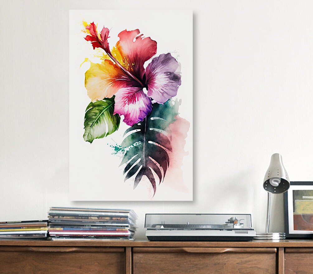 Hawaiian Hibiscus Flower Bouquet Print Watercolor Botanical Wall Art Flower Painting Gift Floral Tropical Home Decor