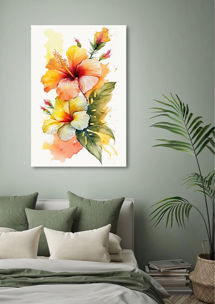 Hawaiian Hibiscus Flower Bouquet Print Watercolor Botanical Wall Art Flower Painting Gift Floral Tropical Home Decor