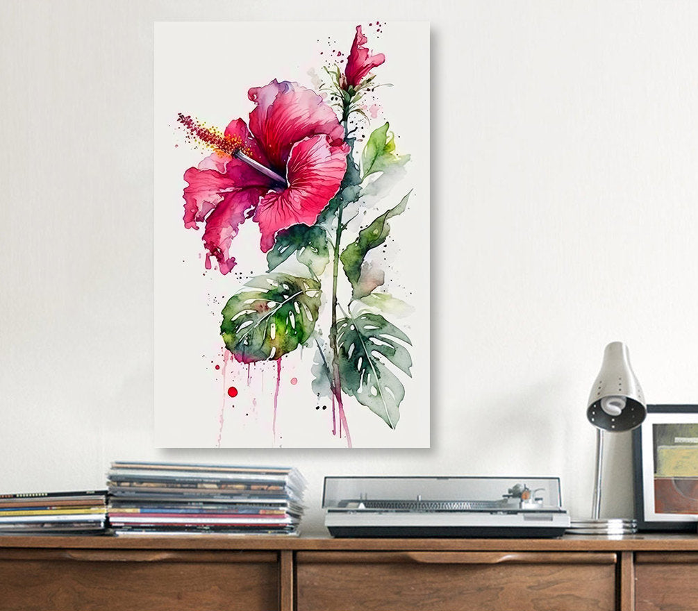 Hawaiian Hibiscus Flower Bouquet Print Watercolor Botanical Wall Art Flower Painting Gift Floral Tropical Home Decor