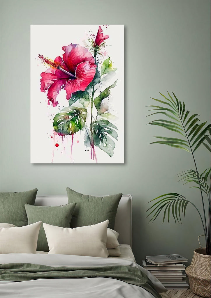 Hawaiian Hibiscus Flower Bouquet Print Watercolor Botanical Wall Art Flower Painting Gift Floral Tropical Home Decor