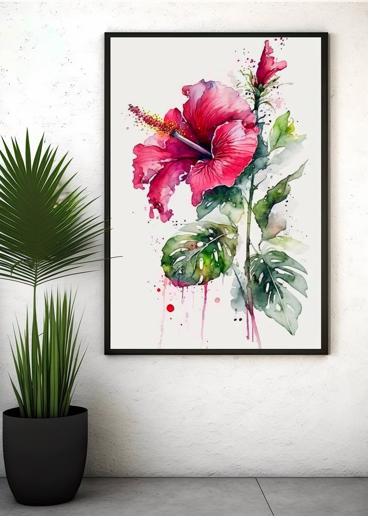 Hawaiian Hibiscus Flower Bouquet Print Watercolor Botanical Wall Art Flower Painting Gift Floral Tropical Home Decor