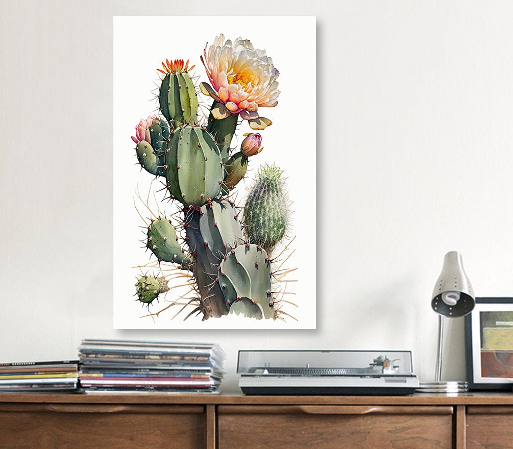 Cactus Plant Flower Print Watercolor Painting Botanical Wall Art Southwest Artwork Gift Rustic Desert Home Decor