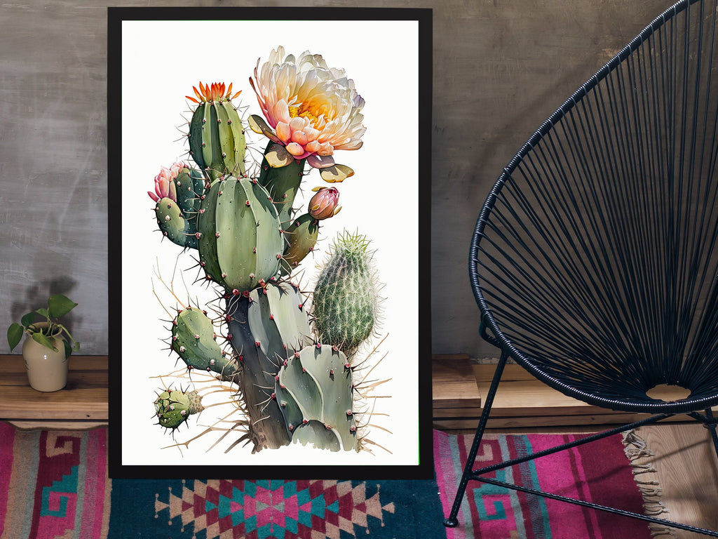 Cactus Plant Flower Print Watercolor Painting Botanical Wall Art Southwest Artwork Gift Rustic Desert Home Decor