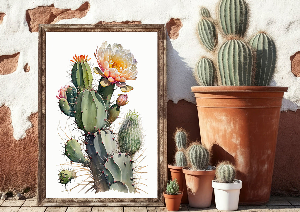 Cactus Plant Flower Print Watercolor Painting Botanical Wall Art Southwest Artwork Gift Rustic Desert Home Decor