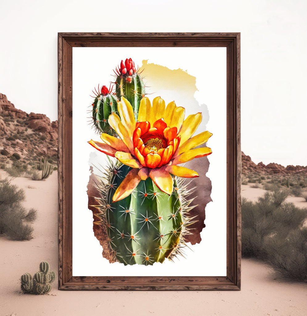 Cactus Plant Flower Print Watercolor Painting Botanical Wall Art Southwest Artwork Gift Rustic Desert Home Decor