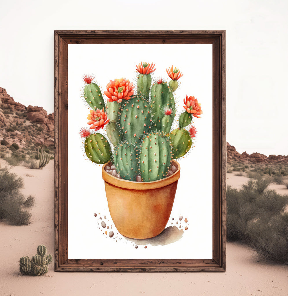 Cactus Plant Flower Print Watercolor Painting Botanical Wall Art Southwest Artwork Gift Rustic Desert Home Decor