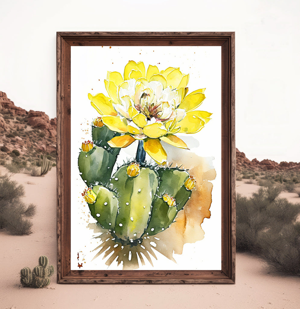 Cactus Plant Flower Print Watercolor Painting Botanical Wall Art Southwest Artwork Gift Rustic Desert Home Decor