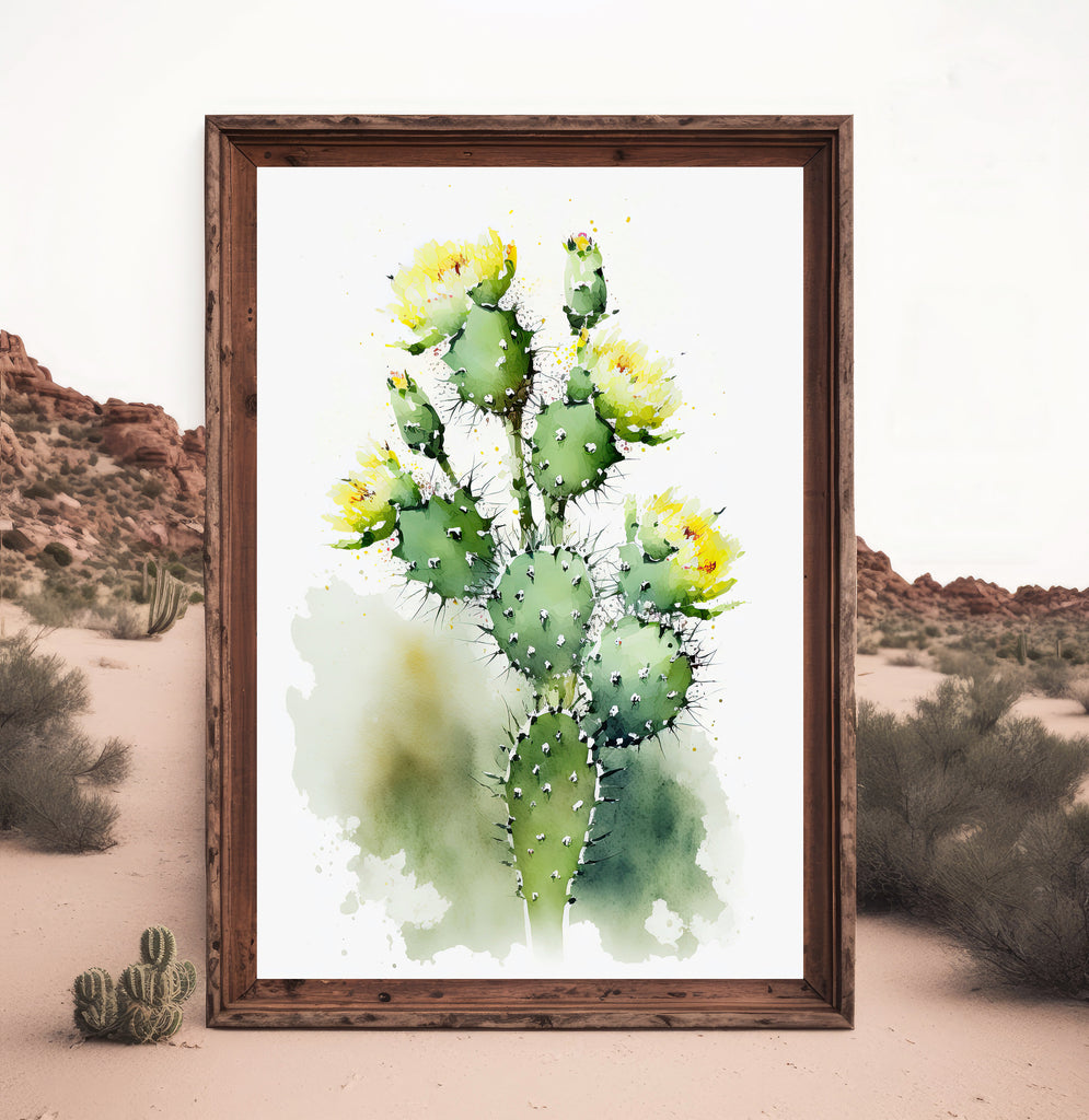 Cactus Plant Flower Print Watercolor Painting Botanical Wall Art Southwest Artwork Gift Rustic Desert Home Decor