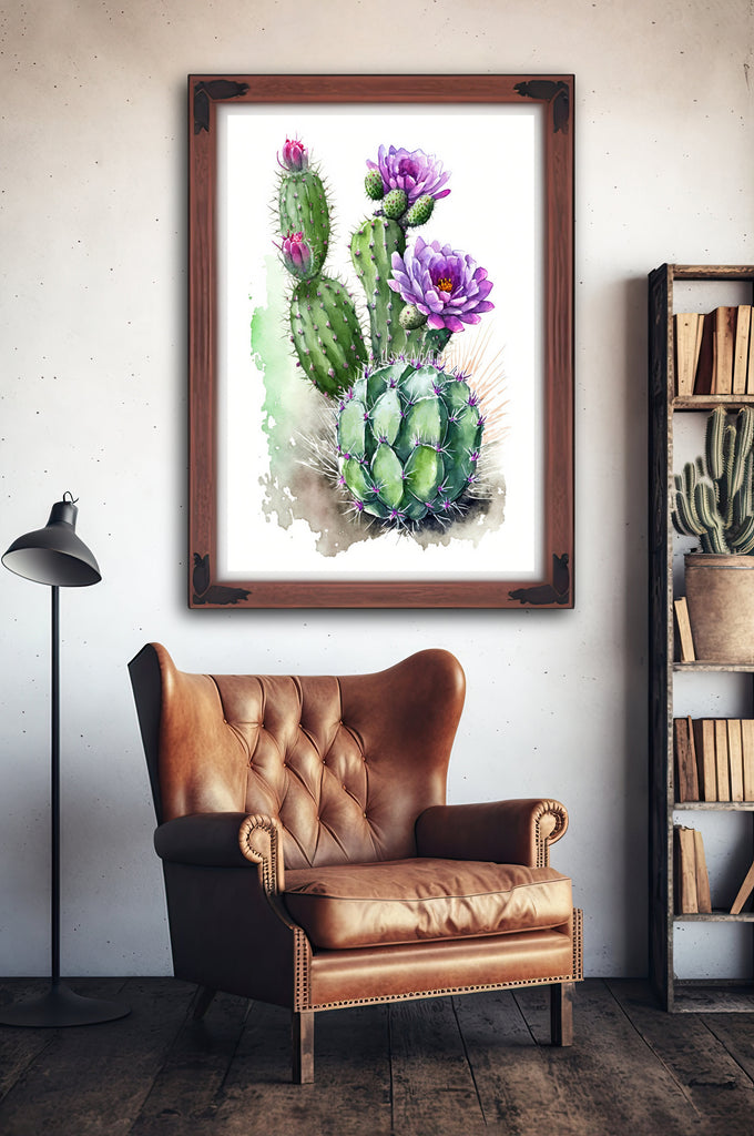 Cactus Plant Flower Print Watercolor Painting Botanical Wall Art Southwest Artwork Gift Rustic Desert Home Decor