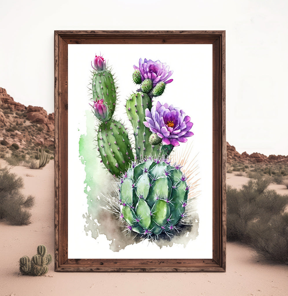 Cactus Plant Flower Print Watercolor Painting Botanical Wall Art Southwest Artwork Gift Rustic Desert Home Decor