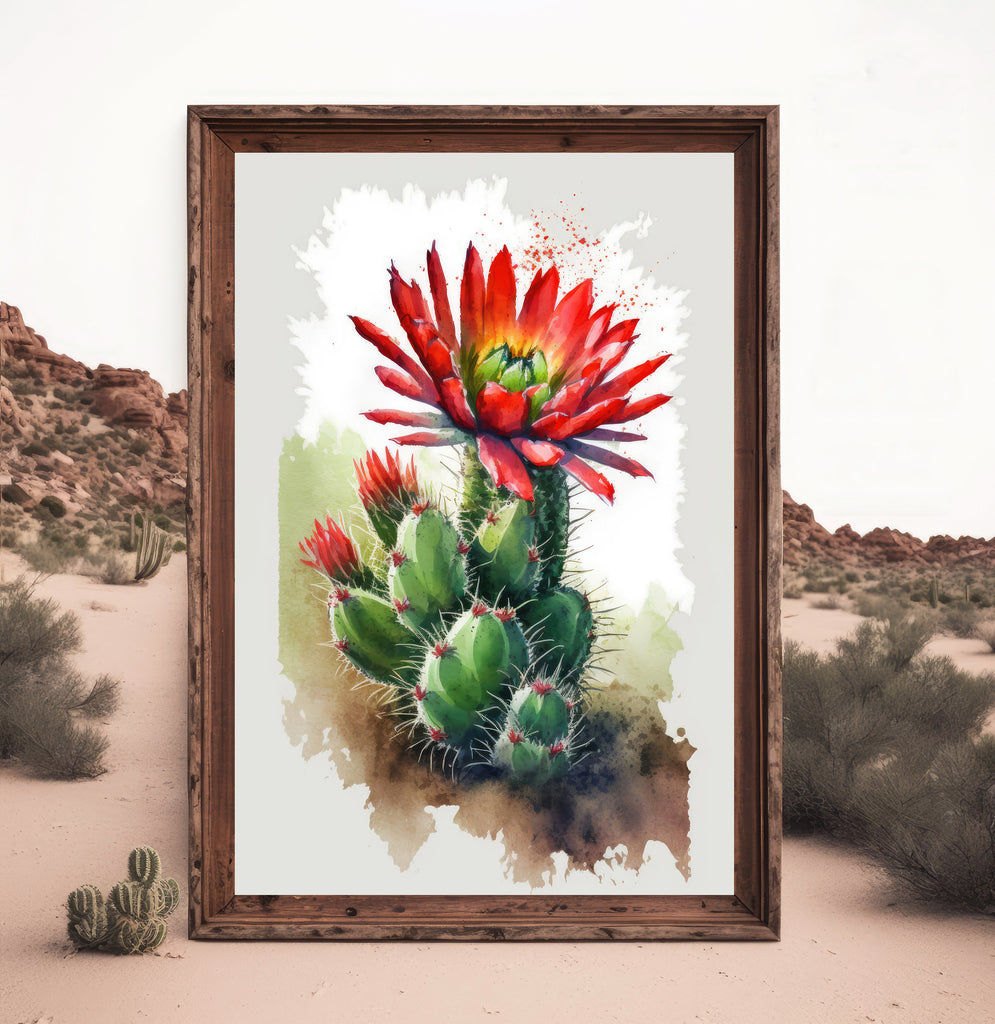 Cactus Plant Flower Print Watercolor Painting Botanical Wall Art Southwest Artwork Gift Rustic Desert Home Decor