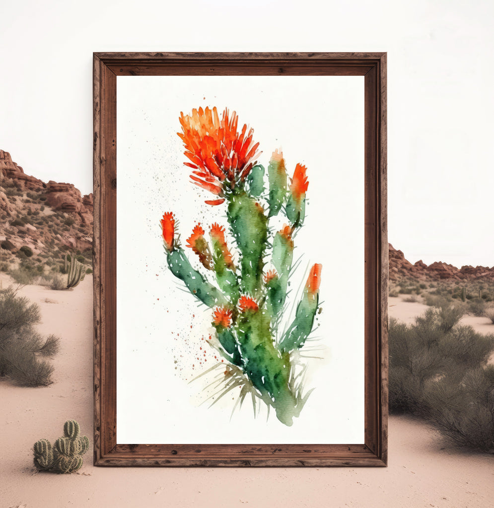 Cactus Plant Flower Print Watercolor Painting Botanical Wall Art Southwest Artwork Gift Rustic Desert Home Decor