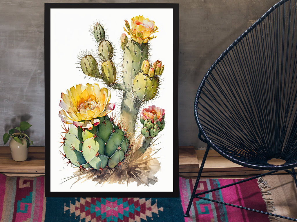 Cactus Plant Flower Print Watercolor Painting Botanical Wall Art Southwest Artwork Gift Rustic Desert Home Decor