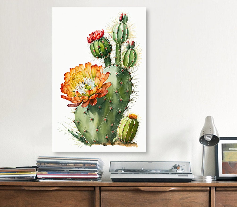 Cactus Plant Flower Print Watercolor Painting Botanical Wall Art Southwest Artwork Gift Rustic Desert Home Decor