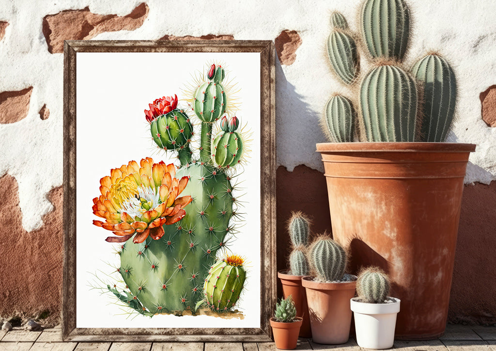 Cactus Plant Flower Print Watercolor Painting Botanical Wall Art Southwest Artwork Gift Rustic Desert Home Decor