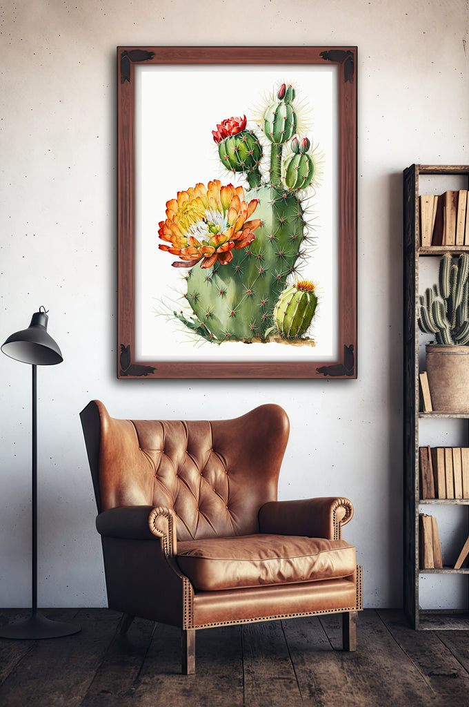 Cactus Plant Flower Print Watercolor Painting Botanical Wall Art Southwest Artwork Gift Rustic Desert Home Decor