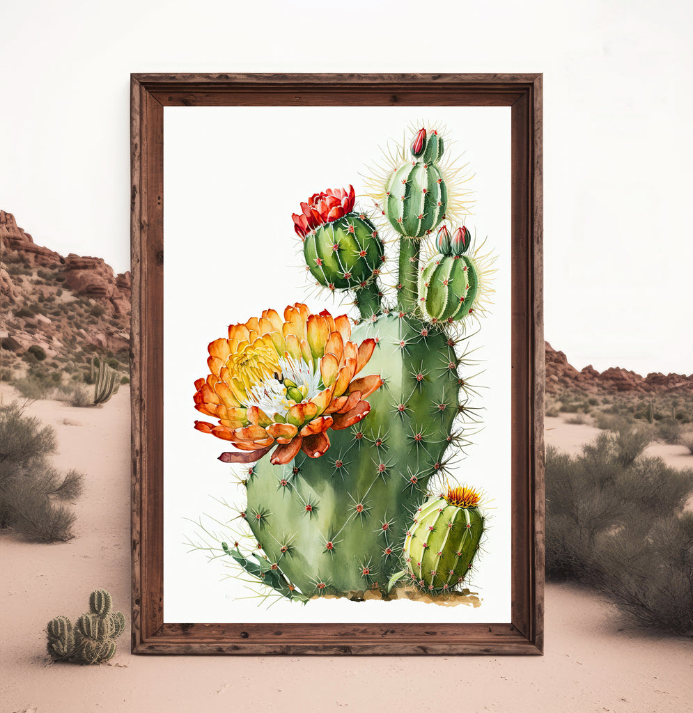 Cactus Plant Flower Print Watercolor Painting Botanical Wall Art Southwest Artwork Gift Rustic Desert Home Decor