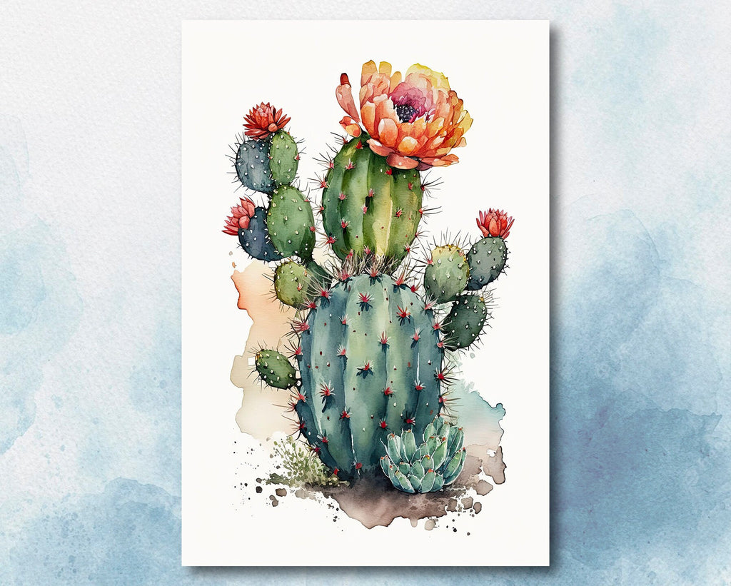 Cactus Plant Flower Print Watercolor Painting Botanical Wall Art Southwest Artwork Gift Rustic Desert Home Decor