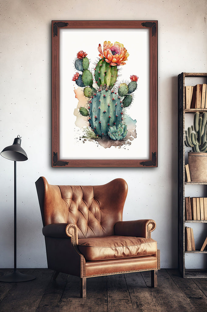 Cactus Plant Flower Print Watercolor Painting Botanical Wall Art Southwest Artwork Gift Rustic Desert Home Decor