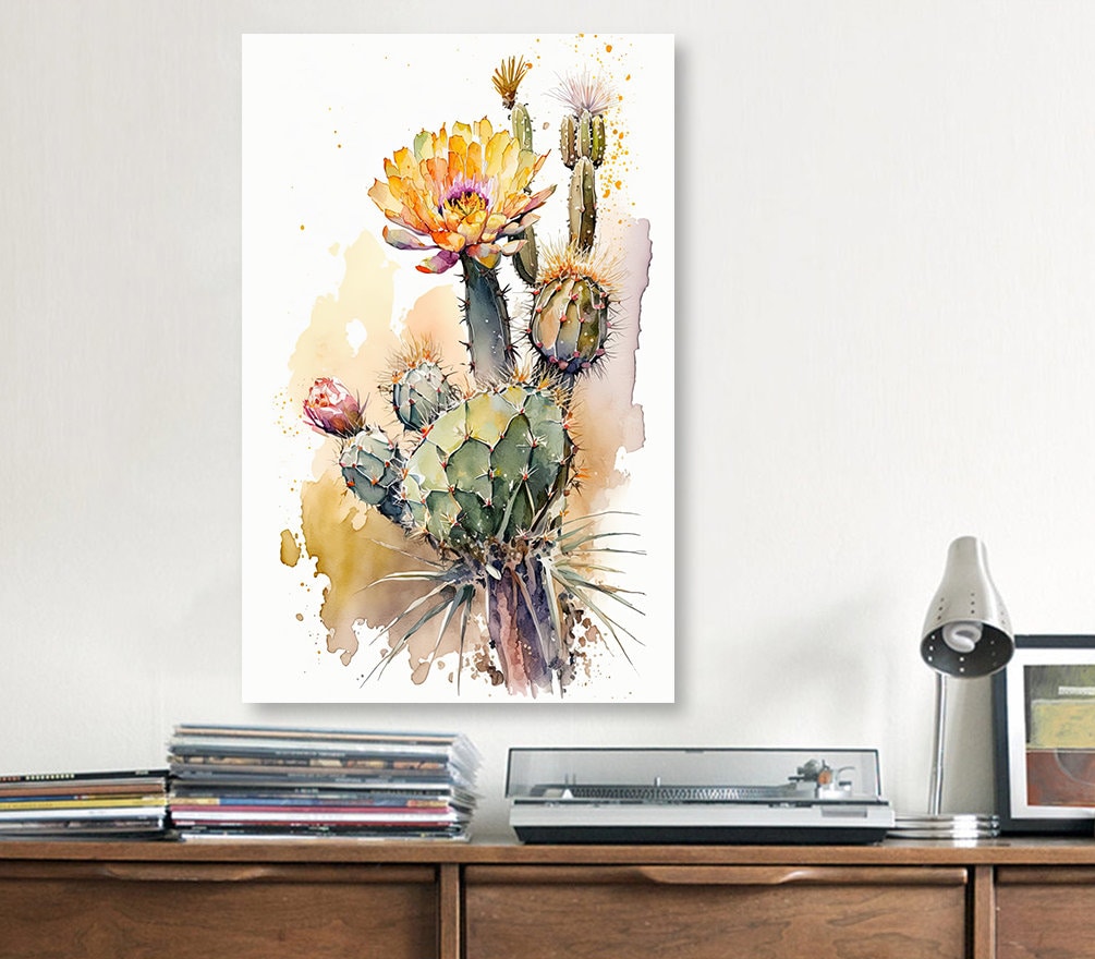 Cactus Plant Flower Print Watercolor Painting Botanical Wall Art Southwest Artwork Gift Rustic Desert Home Decor