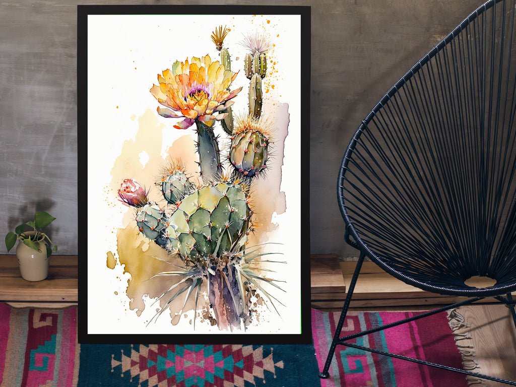 Cactus Plant Flower Print Watercolor Painting Botanical Wall Art Southwest Artwork Gift Rustic Desert Home Decor